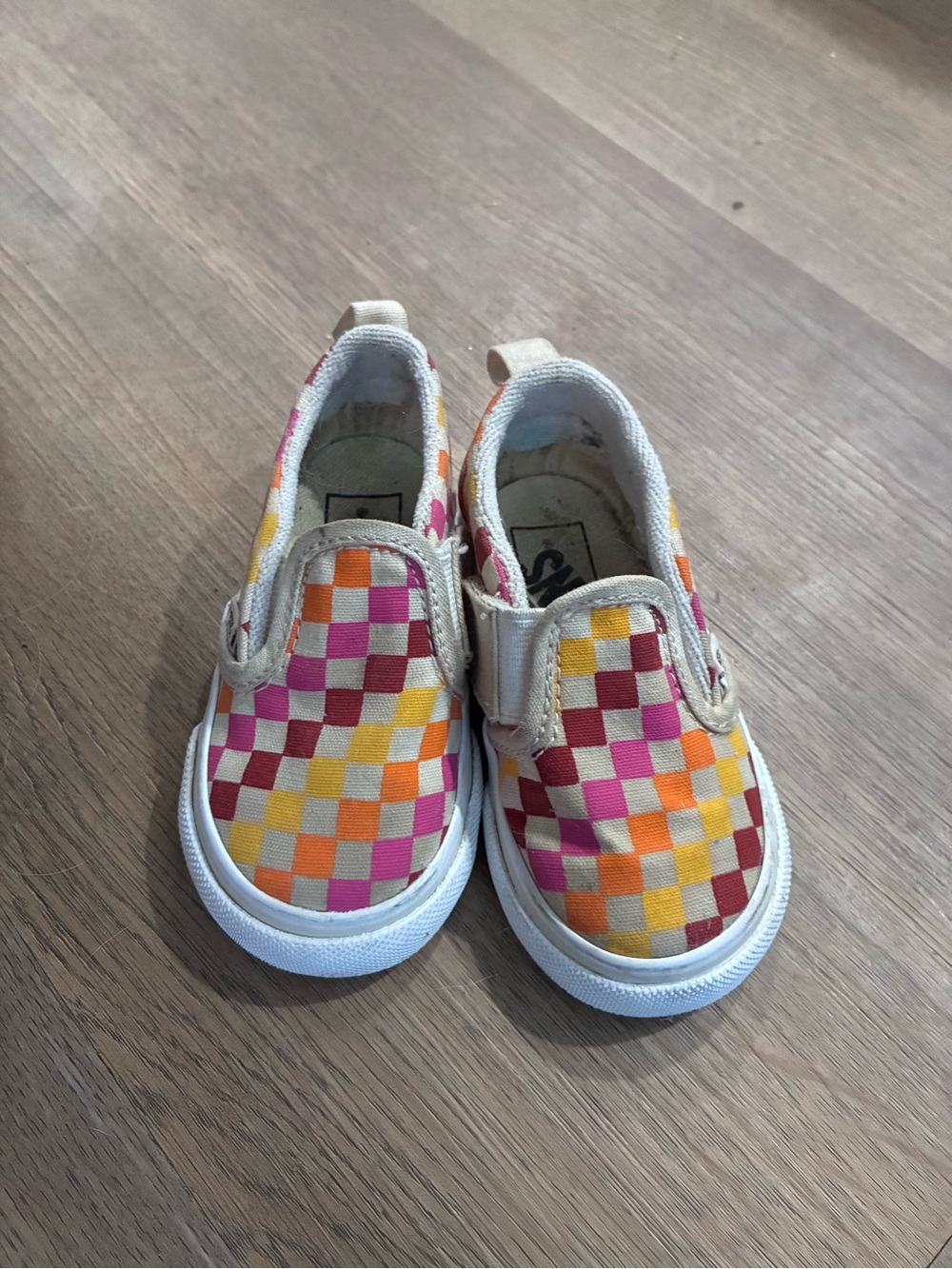 Vans Toddler Slip-On Checkerboard Sneakers in Pink, Orange & Yellow